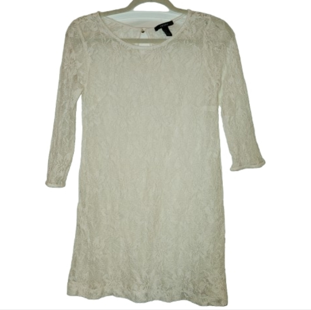 Forever 21 Cream Lace Overlay Half Sleeve Tunic/Mini Dress Size S Keyhole Back